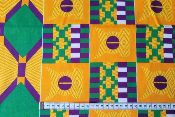 YELLOW GEOMETRIC-Afrikanischer-Kente-Stoff-
